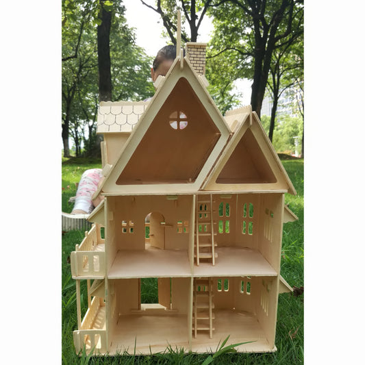 DIY Dollhouse Villa Model – Wooden 3D Puzzle House & Miniature Building Kit