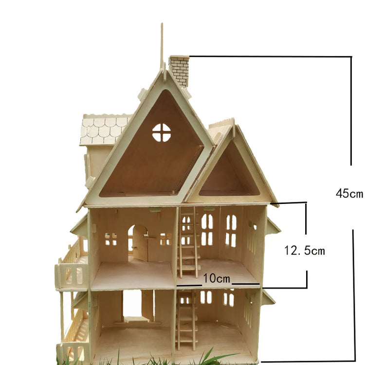 DIY Dollhouse Villa Model – Wooden 3D Puzzle House & Miniature Building Kit