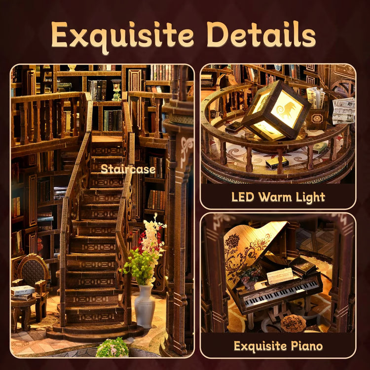 DIY Book Nook Miniature House Kit – Handmade Bookshelf Insert Model with LED Decor