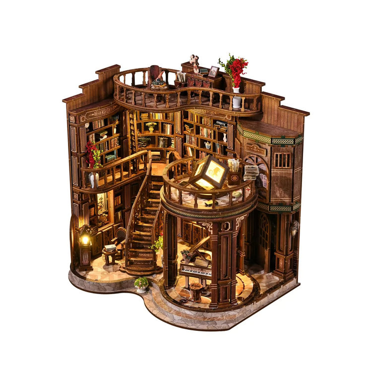 DIY Book Nook Miniature House Kit – Handmade Bookshelf Insert Model with LED Decor
