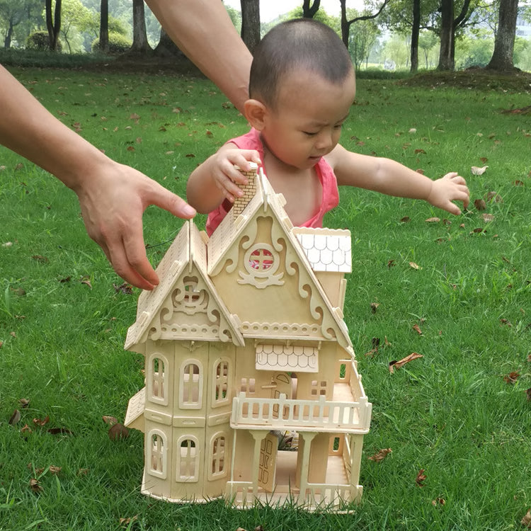 DIY Dollhouse Villa Model – Wooden 3D Puzzle House & Miniature Building Kit