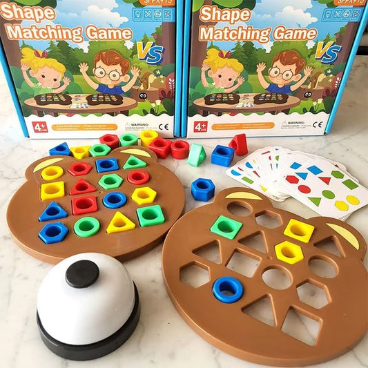 Little Bear Geometry Matching Puzzle, Montessori Education Block Game for Kids & Parents
