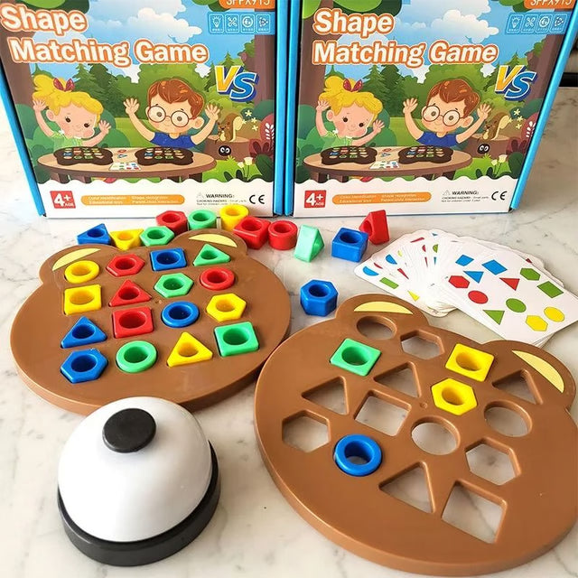 Little Bear Geometry Matching Puzzle, Montessori Education Block Game for Kids & Parents