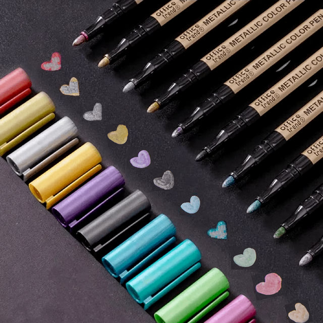 10pcs Metallic Marker Pens, Waterproof Permanent Markers for Rock Painting, Glass, Metal, Plastic, Ceramic, Canvas, DIY