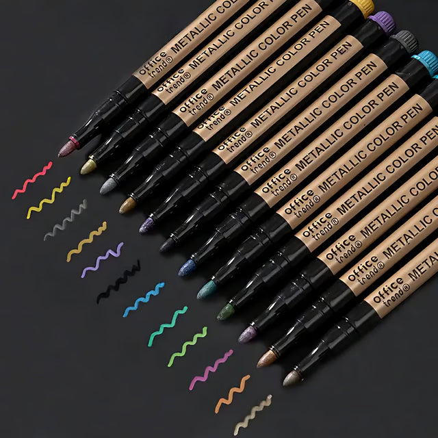 10pcs Metallic Marker Pens, Waterproof Permanent Markers for Rock Painting, Glass, Metal, Plastic, Ceramic, Canvas, DIY