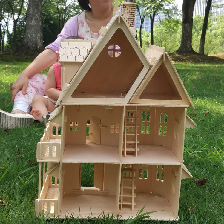 DIY Dollhouse Villa Model – Wooden 3D Puzzle House & Miniature Building Kit